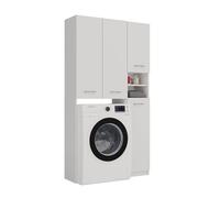 ARREDO DA CASA Mobile per Lavatrice e Asciugatrice con Doppia Colonna, Vano 60,8 cm, Ante Battenti e Vani a Giorno, per Bagno e Lavanderia, 96x180x30 cm, in Bianco Opaco MLT10