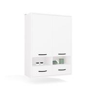 ARREDO DA CASA Pensile Bagno Sospeso Moderno 66x90x30 cm, Mobiletto Bagno con 2 Ante, 6 Vani, 2 Vani a Giorno e 2 Cassetti, con Maniglie Nere, Design Salvaspazio in Nobilitato, Bianco Opaco PBT2