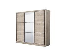Arredo Stock Armadio guardaroba 3 ante scorrevoli una con specchio, struttura quercia, 242x60x215 cm