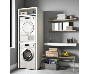Arredo Stock Colonna Lavatrice Asciugatrice Doppia, Mobile Lavanderia Salvaspazio con Ripiani, 70x64x203 cm, Bianco