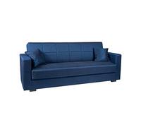 Arredo Stock Divano letto in tessuto blu con cassettone contenitore e cuscini (3 posti)