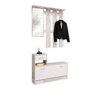 Arredo Stock Mobile da ingresso con specchio, appendiabiti, scarpiera e cassetto, bianco anticato shabby chic, 100x180x25