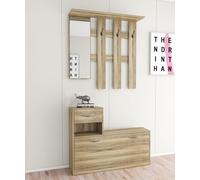 Arredo Stock Mobile da ingresso con specchio e appendiabiti quercia, 100x25x180 cm