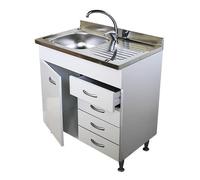 Arredobagno e Cucine Mobile sottolavello bianco, 1 anta e cassettiera, lavello inox cm.80, vasca a sx