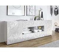 Arredocasagmb.it Mobile Contenitore 2 Ante 4 cassetti Moderno Bianco Lucido Ante con Serigrafia Soggiorno Madia Buffet con sportelli Design PRISMO 08