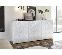 Arredocasagmb.it Mobile credenza Contenitore 3 Ante Moderno Bianco Lucido Anta con Serigrafia Soggiorno Madia Buffet con sportelli Design PRISMO 05