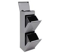 Arregui Top CR222-B Pattumiera Differenziata 2 Scomparti | 2 x 17L (34L) | Contenitore in Acciaio con Ripiano Multiuso | Mobile per Raccolta Differenziata | Cestino per Spazzatura da Cucina | Grigio