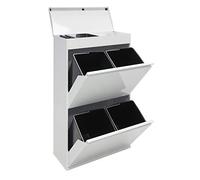 Arregui Top CR621-B Pattumiera Differenziata 4 Scomparti | 4 x 17L (68L) | Contenitore in Acciaio con Ripiano Multiuso | Mobile per Raccolta Differenziata | Cestino per Spazzatura da Cucina | Bianco