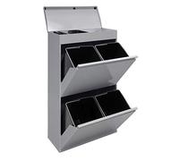 ARREGUI Top CR622-B Pattumiera Differenziata 4 Scomparti | 4x17 L (68 L) | Contenitore in Acciaio con Cassetto Superiore | Mobile per Raccolta Differenziata | Cestino per Spazzatura da Cucina | Grigio