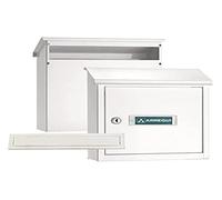 ARREGUI V4031 Pack copri fessura + cassetta postale in acciaio per porte o cancelli esterni, cassetta postale da esterno, cassette postali con bocca 23x3 cm, taglia S (DIN A5), bianco