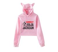Arrest Raja Jackson Graphic Cat Ear Felpa con cappuccio da donna a maniche lunghe streetwear Protest pullover casual Statement Top, rosa, M