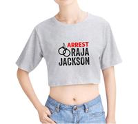 Arrest Raja Jackson Graphic Crop Top - Maglietta da donna a maniche corte casual Streetwear Protest, maglietta unica con ombelico a vista, Grigio, L