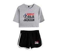 Arrest Raja Jackson Graphic Set di due pezzi - Top corto a maniche corte e pantaloncini, abbigliamento casual streetwear Protest Outfit, Grigio1Nero, M