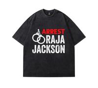 Arrest Raja Jackson Graphic T-Shirt - Unisex Cotone Lavato Vintage Girocollo Manica Corta Retro Streetwear Statement Tee, Nero , XXL