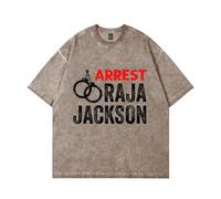 Arrest Raja Jackson Graphic T-Shirt - Unisex Cotone Lavato Vintage Girocollo Manica Corta Retro Streetwear Statement Tee, cachi, L
