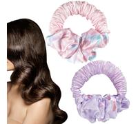 Arricciacapelli senza calore per ricci notturni, morbidi scrunchies in raso per capelli lunghi, accessori per lo styling senza calore, 2 bigodini elastici per onde naturali (rosa + viola)