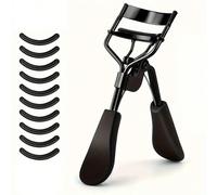 Arricciaciglia di alta qualità di colore nero con cuscinetti di ricambio extra - strumento per il makeup bello e durevole, facile da usare, con impugnatura confortevole, adatto a tutti gli occhi e lun