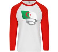 Arricciato Algeria Bandiera Algerino Giorno Calcio Uomo L/S Baseball T-Shirt