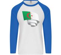 Arricciato Algeria Bandiera Algerino Giorno Calcio Uomo L/S Baseball T-Shirt