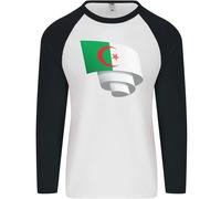 Arricciato Algeria Bandiera Algerino Giorno Calcio Uomo L/S Baseball T-Shirt