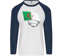 Arricciato Algeria Bandiera Algerino Giorno Calcio Uomo L/S Baseball T-Shirt