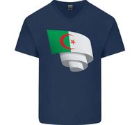 Arricciato Algeria Bandiera Giorno Calcio Uomo Scollo A V Cotone T-Shirt