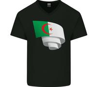 Arricciato Algeria Bandiera Giorno Calcio Uomo Scollo A V Cotone T-Shirt