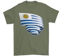Arricciato Bandiera Uruguay Uruguaiano Giorno Calcio T-Shirt 100% Cotone