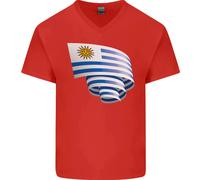 Arricciato Bandiera Uruguay Uruguaiano Giorno Calcio Uomo V-Neck Cotone T-Shirt