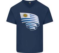 Arricciato Bandiera Uruguay Uruguaiano Giorno Calcio Uomo V-Neck Cotone T-Shirt