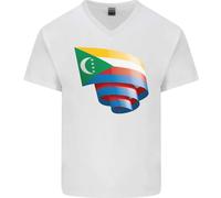Arricciato Comore Bandiera Comorian Giorno Calcio Uomo Scollo A V Cotone T-Shirt