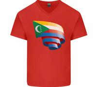 Arricciato Comore Bandiera Comorian Giorno Calcio Uomo Scollo A V Cotone T-Shirt