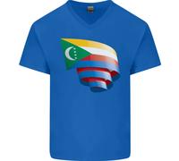 Arricciato Comore Bandiera Comorian Giorno Calcio Uomo Scollo A V Cotone T-Shirt