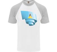 Arricciato Saint Lucia Bandiera Giorno Calcio DA UOMO S/S Baseball T-Shirt