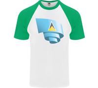 Arricciato Saint Lucia Bandiera Giorno Calcio DA UOMO S/S Baseball T-Shirt