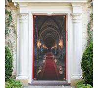 arricraft 1 copertura per porta in poliestere per corridoio medievale, 185 x 90 cm, motivo ad arco in pietra scura, striscione per porta, portico, segno fotografico, sfondo per feste, portico