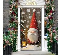 arricraft 1 pezzo Copertura per porta a tema Natale, gnomi, fiocchi di neve, luci albero, motivi con tavola di legno sfondo fotografico per porta decorazioni festa di Natale 35,4 x 72,8 pollici
