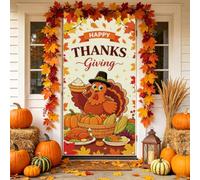 arricraft 1 pezzo Copertura Porta Sfondo, Ringraziamento Tacchino Modelli Banner Sfondo Accessori per la Decorazione Interna Portico Sfondo Foto per Festa 72.83"X35.43"