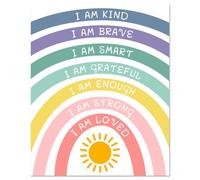 arricraft 1 pezzo di Stampe Artistiche di Affermazione Delle Immagini Della Scuola Materna, I'M Kind Brave Smart Citazioni Ispiratrici Poster Senza Cornice Arcobaleno Motivazionali Wall Art