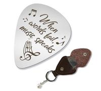 arricraft 1 pz Plettri In Acciaio Inossidabile con Custodia, Quando Le Parole Fail Music Parlano Plettri per Chitarra con Scritte per Chitarrista Plettro con Impugnatura In Metallo per Chitarra
