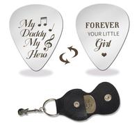 arricraft 1 pz Plettri In Acciaio Inossidabile, My Daddy My Hero Plettro con Supporto In Pelle Plettri per Chitarra A Doppio Lato Plettro con Impugnatura In Metallo per La Festa Del Papà