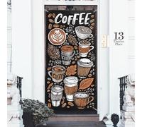 arricraft 1 Pz Tema Caffè Copertura Della Porta, Retro Cartoon Caffè Sfondo Banner Portico Portico Segno Fotografia Sfondo per Interni Esterni Portico Accessori Decorazione D