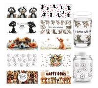 arricraft 10 fogli di pellicola protettiva UV DTF per bicchieri, Life is Better with Dogs Rub on Decals Cartoon Paw Print Bone Heart Animal Transfer Stickers per bottiglie