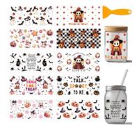 arricraft 10 fogli Involucri per bicchieri in vetro da 16 oz con stampa UV DTF per Halloween, adesivi trasferibili in PVC con motivo zucca, pipistrelli, fantasmi, teschi e farfalle per bicchieri
