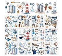arricraft 12 fogli Summer Ocean Nautical Trasferimenti per Artigianato, Adesivi Da Strofinare per Nave, Faro, Vita Marina, Estate, PVC, Decalcomania Da Strofinare per Fai Da Te, Mobili per La Casa