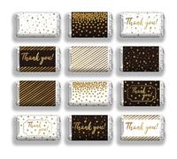arricraft 120 Pz Grazie Mini Candy Bar Wrappers, Grazie Strisce Nere Oro Confetti Cioccolatini Bar Etichetta Adesivi per Gli Ospiti Matrimonio Baby Shower Bomboniere Festa di Compleanno