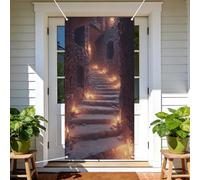 arricraft 1pc Tema Gotico Poliestere copertura della porta, 72.83 "x35.43" Medioevo pietra gradini modello sfondo banner porta portico segno fotografia sfondo per la decorazione della casa festa
