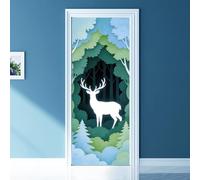 arricraft 2 adesivi 3D autoadesivi per porta, 80 x 199,9 cm, foresta, cervi, alberi e piante, decorazioni murali per porta, in PVC, rimovibile, decorazione per camera da letto, soggiorno