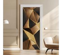arricraft 2 adesivi autoadesivi per porta, 80 x 200 cm, grafica geometrica 3D per porta, linea dorata, moderna astratta, murales, in PVC, rimovibile, decorazione per camera da letto e soggiorno