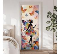 arricraft 2 fogli autoadesivi per porta, 80 cm x 200 cm, motivo farfalle e fate, in PVC, rimovibili, decorazione per camera da letto e soggiorno